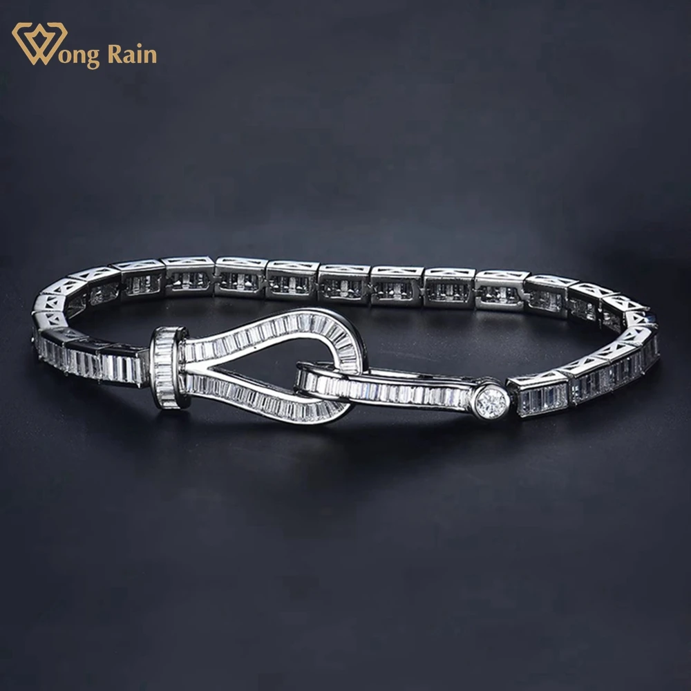 Wong Rain 100% 925 Sterling Silver Lab Sapphire Gemstone Sparkling Bracelets Fine Couple Jewelry Anniversary Gifts Wholesale