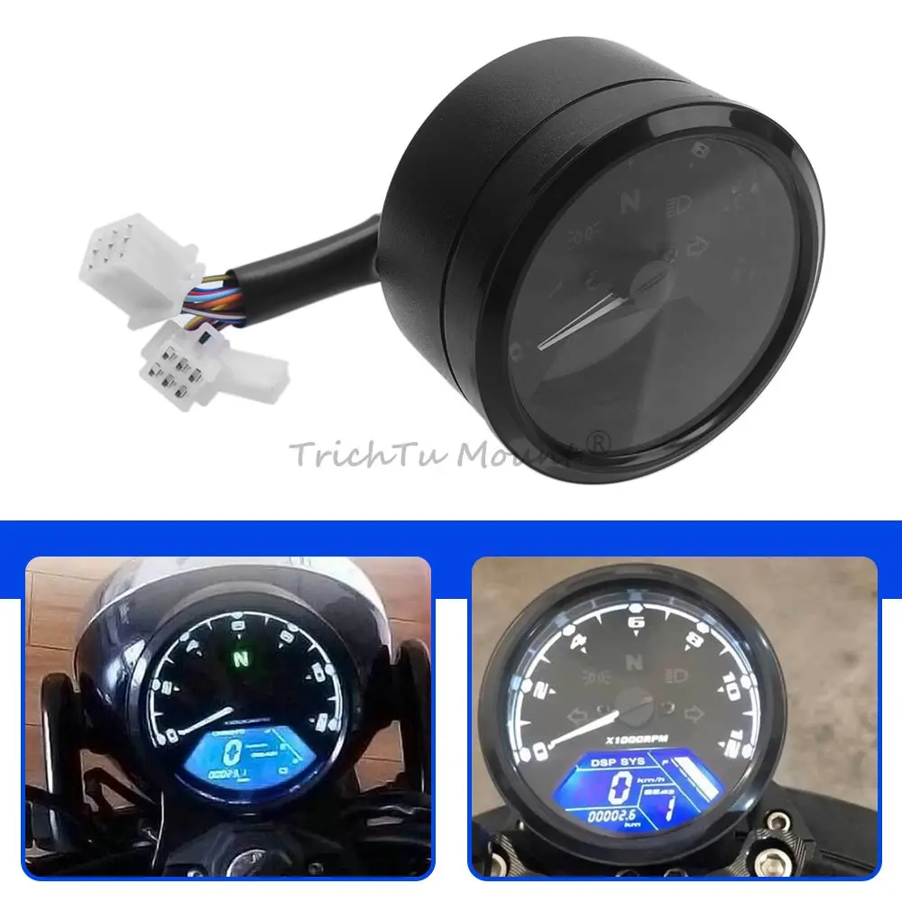 Motorcycle Mechanical Instrument Lcd Gauge Multi-Function Odometer Tachometer Fits For 2-4 Cylinders Universal Instrument Black