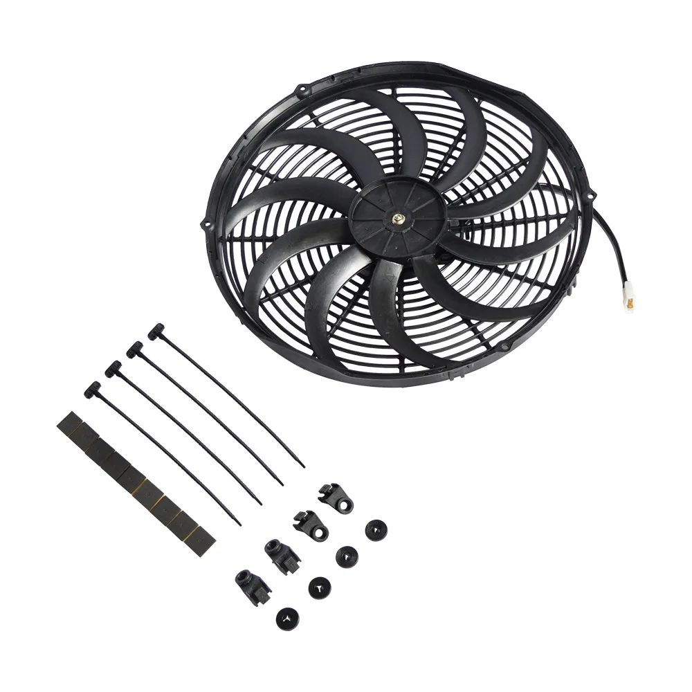 7/9/10/12 Inch Universal Slim Fan Push Pull Electric Radiator Fan Air-Sucking Type Cooling & Mounting Kit 12V 80W 2100RPM