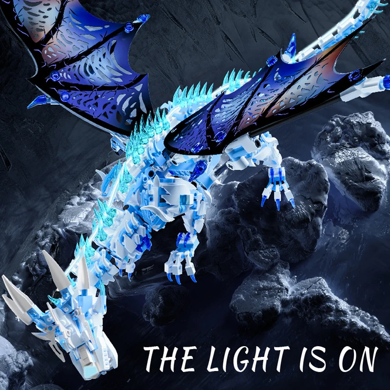

NEW 1646PCS Ice Dragon Building Blocks Bricks Advanced Building Challenge Light Glowing Eyes Moving Joints MOC Collectible Gifts