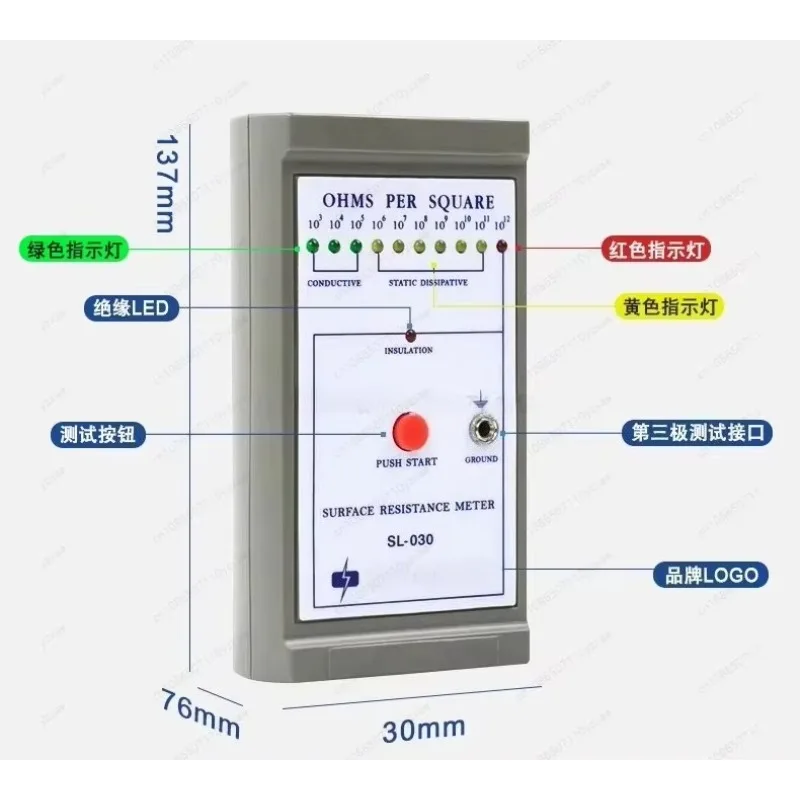 Handheld SL-030 Surface Resistance/Impedance Tester, Portable ESD Meter for Electronics Manufacturing