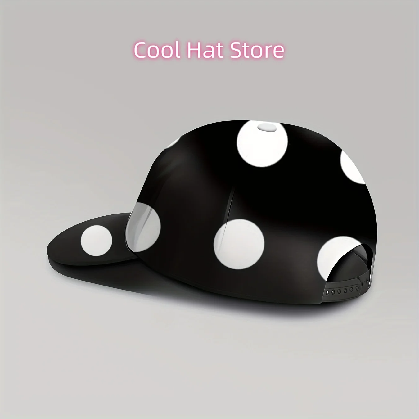 1pc Unisex Black & White Polka Dot Baseball Cap with Adjustable Snapback - Lightweight Breathable Sun Hat, Full-Body White Dots
