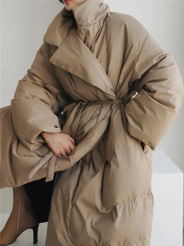 Fashionable Thickened Bread Coat Long Waist-Cinching Belted Korean Style Cotton Jacket for Students Winter New Arrival Loose Fit