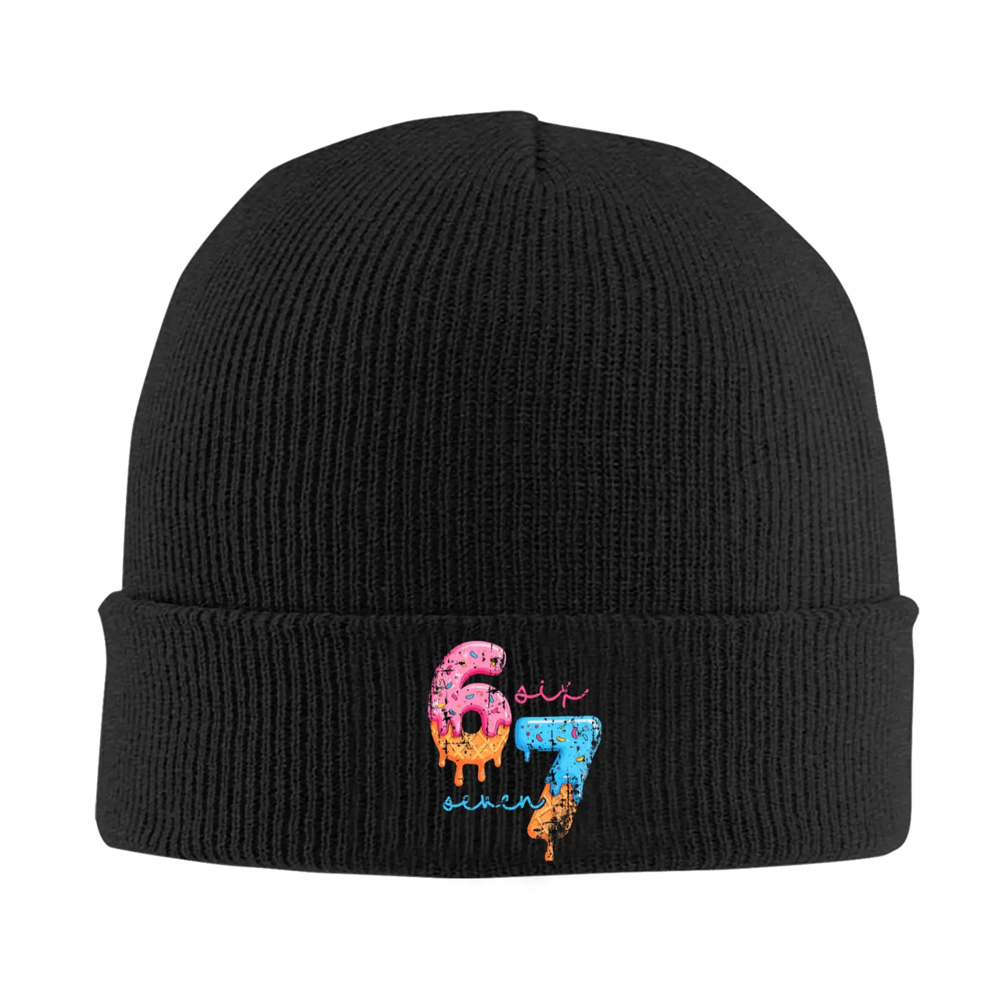 67 Six Seven 6 7 Meme Design Funny Gen Alpha Beanie Hats Bonnet Hats Unisex Street Gym Knitting Hat Autumn Winter Design Caps