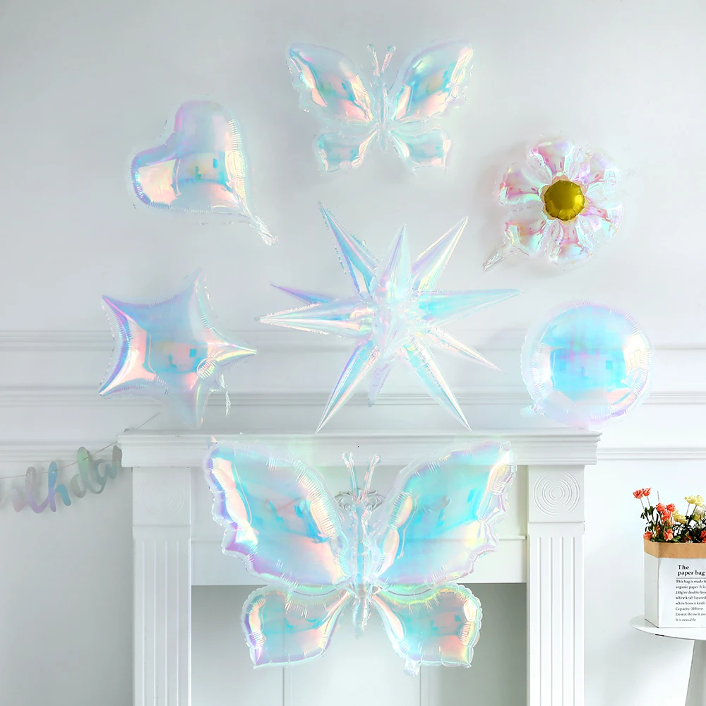 1/2pc Dazzle Transparent Laser Butterfly Balloon 3D Explosive Star Heart Daisy Foil Ball Birthday Party Wedding Baby Shower Deco