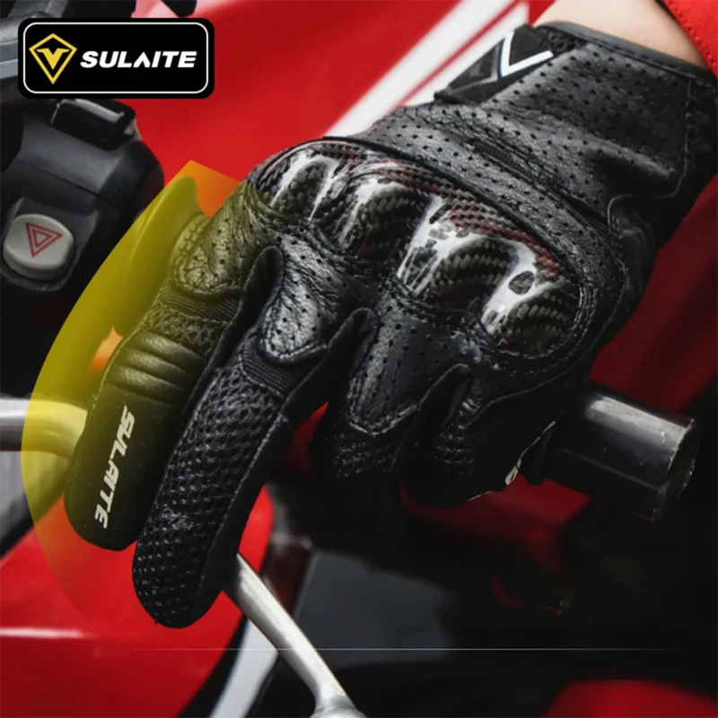 Guantes de cuero genuino para motocicleta para hombre, manoplas de carreras de Motocross, primavera y otoño, pantalla táctil, ciclismo