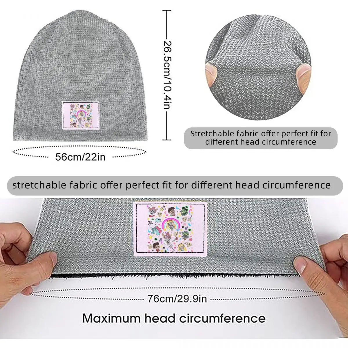 Star VS The Forces Of Evil Waffle Knit Fleece Lined Beanie with PU Leather Patch Unisex Warm Winter Soft Cap