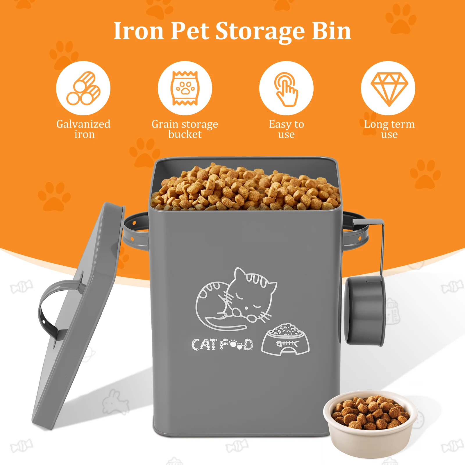 

Pet Food Storage Box Metal Large Capacity Dog and Cat Food Storage Sealed Container With Lid and Spoon Dog Food Organizer Barrel