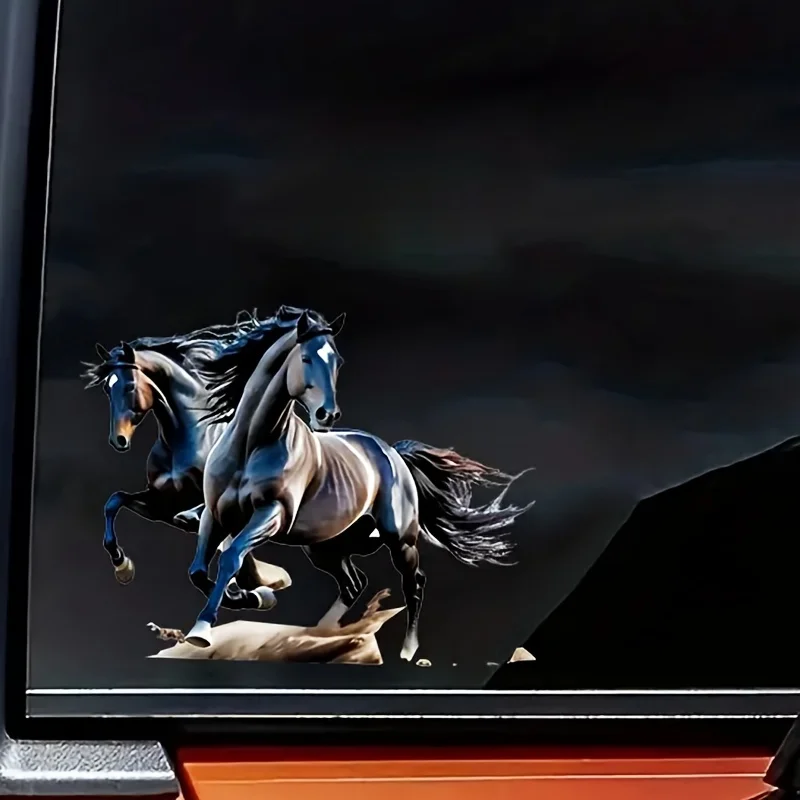 Creative Decal Durable Double Horses Cartoon Vinyl Decal  Galloping Horses Sticker for Cars Fridges & Fishing Boats, Creative