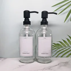 2pcs 250ml Clear Glass Pump Bottle Empty Stainless Steel Lotion Dispenser Containers for Liquid Soap Shampoo Shower Gel 8Oz