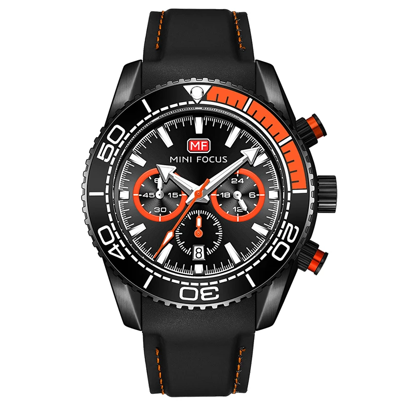 Mini foco mf0426g moda esportes relógio na moda preto pulseira de silicone cronógrafo 30m à prova dwaterproof água relógios de pulso de quartzo masculino
