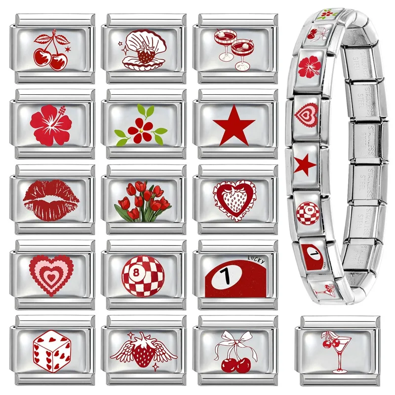 الأزياء الأرجواني الطباعة ستار القلب الكرة No.8 القرش الإيطالية سحر الروابط صالح 9 ملليمتر الفولاذ المقاوم للصدأ سوار المرأة مجوهرات DIY صنع #5