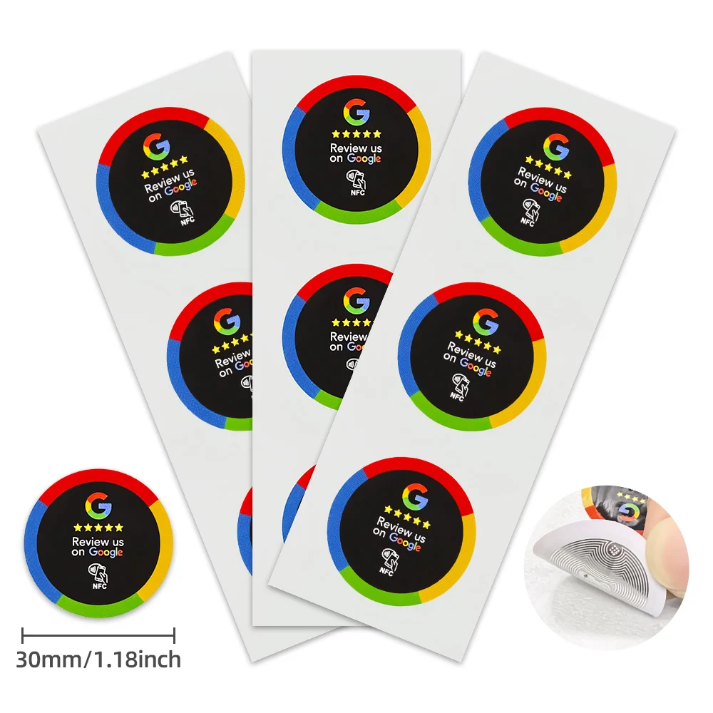 30mm Waterproof Google Review Stickers 504Bytes NFC215 Chip NFC Tap Review Sticker Review us on Google Sticker NFC Tags