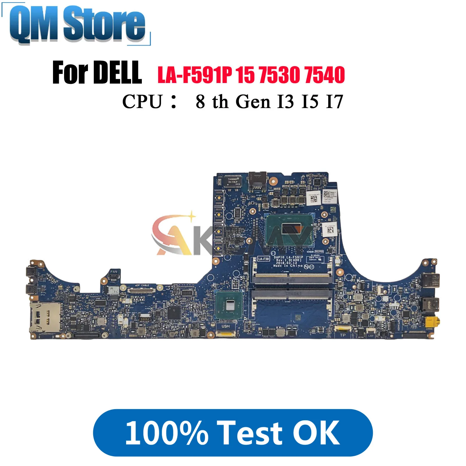 

LA-F591P Notebook Mainboard For Dell Precision 7530 Laptop Motherboard With i5 i7 i9 8th CPU 02NRRM 0Y0MPW 0XM3HC Tested OK
