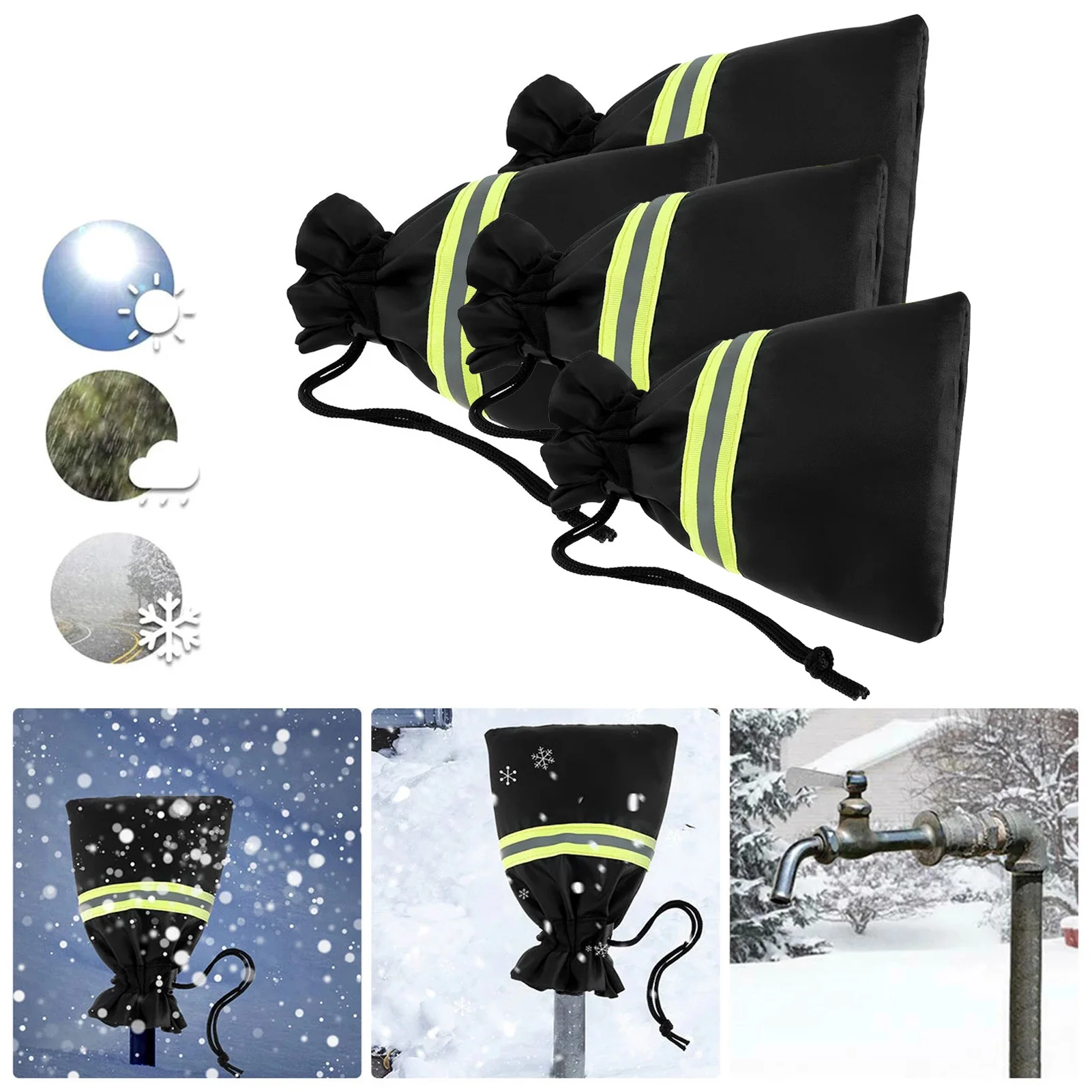 4 Pack Outdoor Faucet Covers for Winter Freeze  With Reflective Strap And Drawstring Design Reusable For Outdoor Faucets
