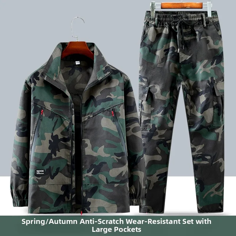 

Men's Pure Cotton Workwear Long Sve irt And Pants Autumn Season Auile Repair Construction Site Wear Resistant Work ...