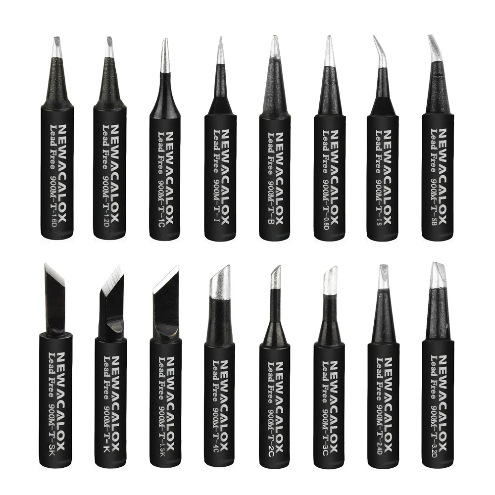 NEWACALOX 16Pcs 900M-T Lead Free Black Metal Soldering Iron Tips for 936 937 938 8586 852D 8786 Rework Soldering Station