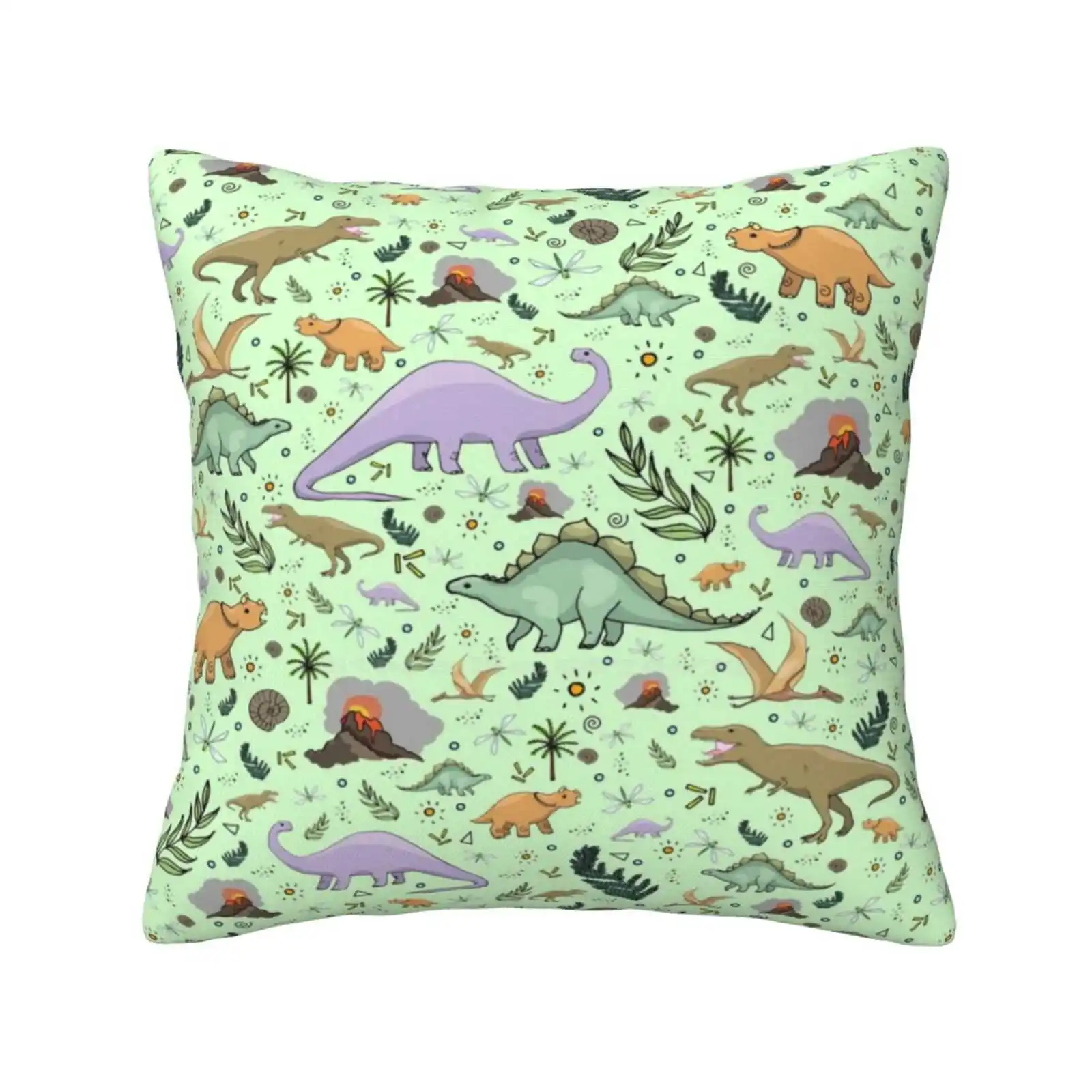 Dinosaurs In Green Pillow Cover Hug Pillowcase Dinosaur Pattern Brontosaurus Triceratops Tyrannosaurus T Rex Stegosaurus Cute