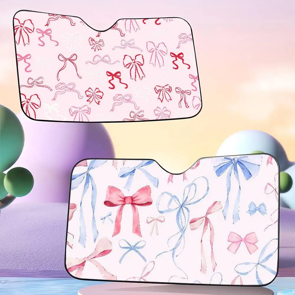 Pink Bow Cartoon Window FoilsHeated Windshield Sunshade Car Front Window Visor Car Solar Protect Tools