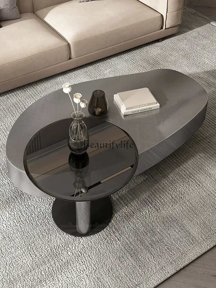 

Italian oval coffee table living room household small apartment stainless steel tea table