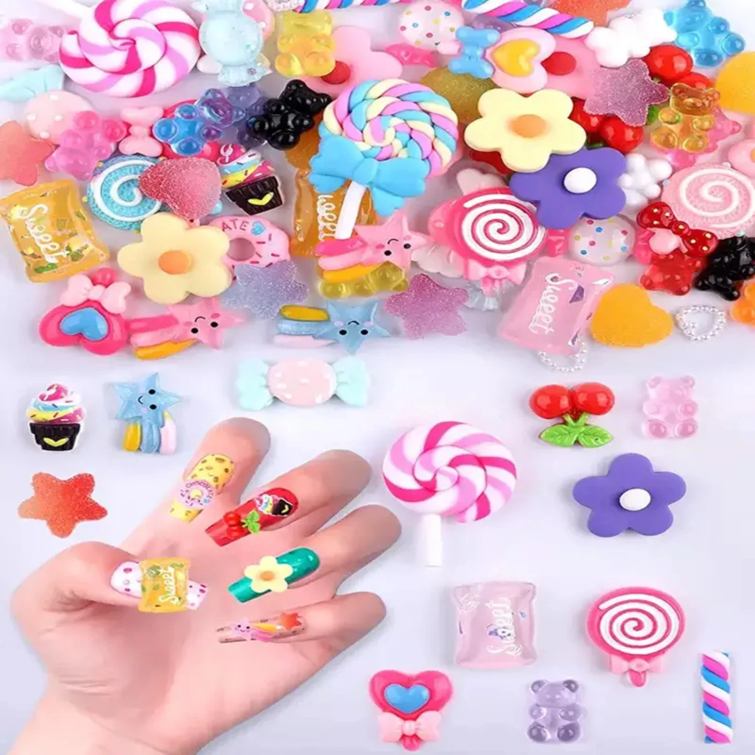 Adorable Assorted Fruits Sweets Charms for Slime - Cute Candy Charms Set, Perfect for Fake Nail DIY Crafts - Adorable Flat Back 