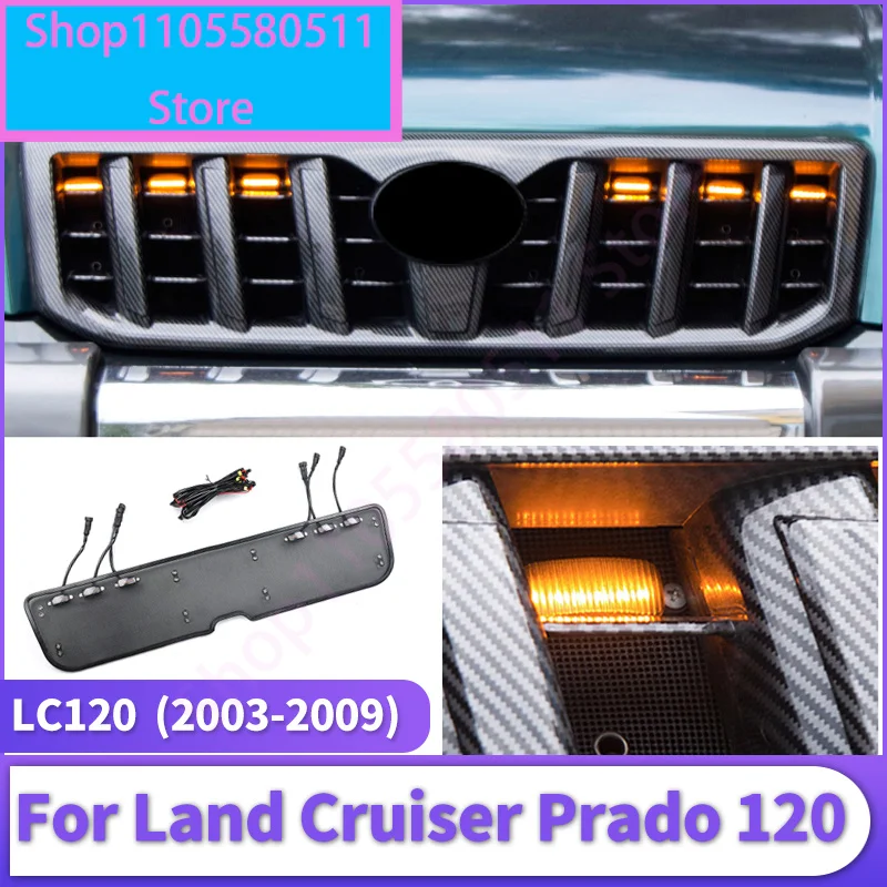 For Toyota Land Cruiser Prado 120 2003-2009 front grill Net Light, Lc120 Middle Net Decorative Light Modification Accessories