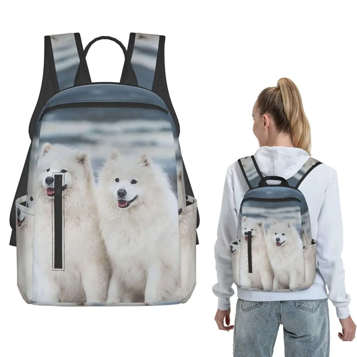 

Samoyed Dog In The Snow Backpack Large Capacity Boys Girls BookBag School Bag Shoulder Bags for Men Women