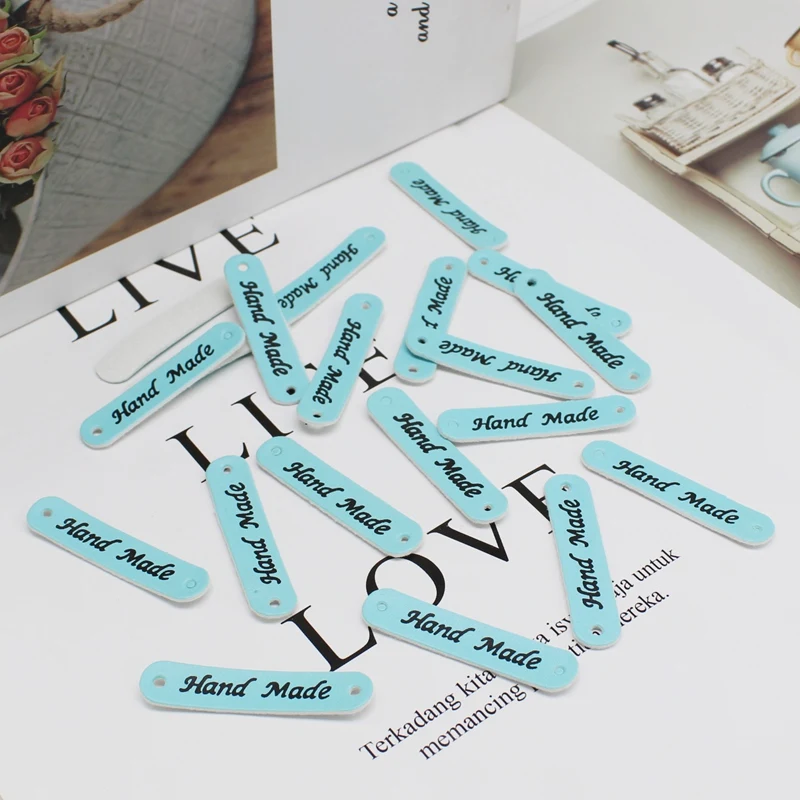 50pcs/lot 10X50Mm Hand Made Pu Leather Labels For Clothing Handmade Tags With Two Hole For Bags Hand Made Labels Pu Leather Tag