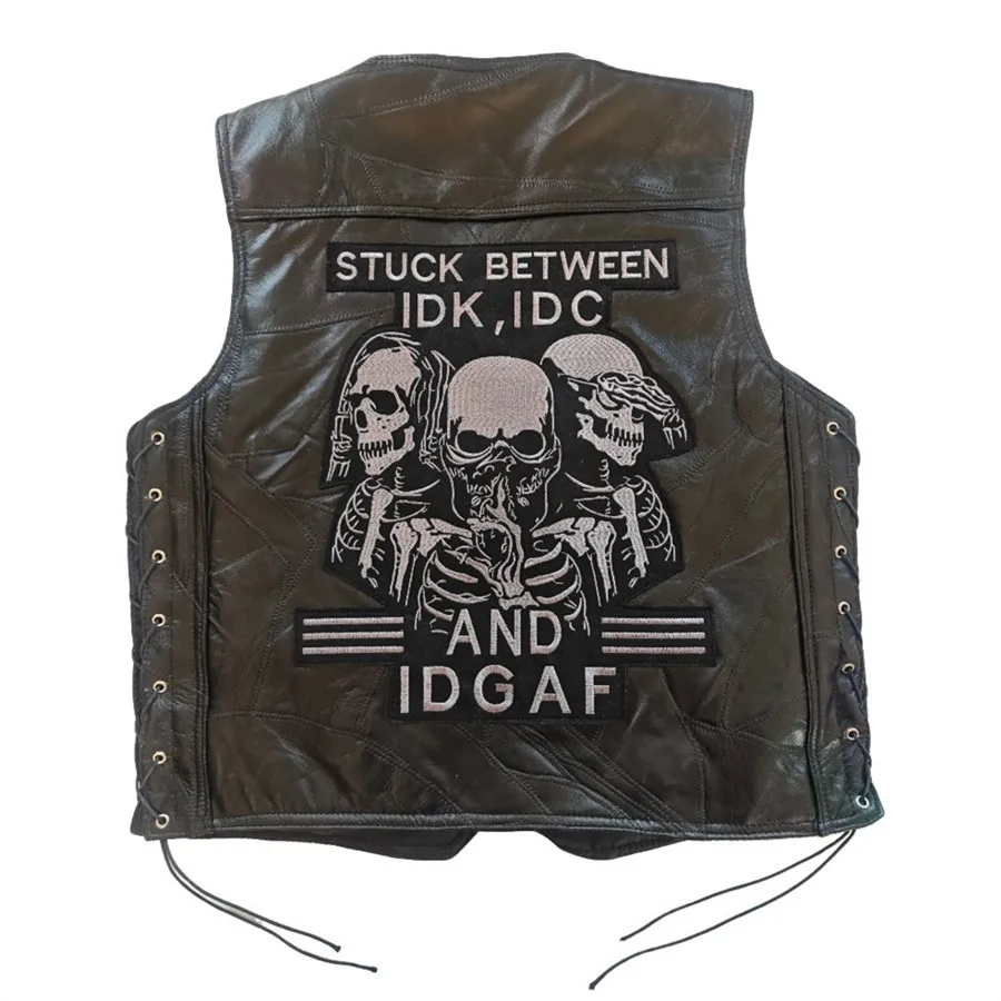 

Punk Men's Motorcycle Leather Vest Skulls Embroidered Badge Sleeveless Biker Jacket Casual Streetwear Outdoor Lace-up Waistcoat