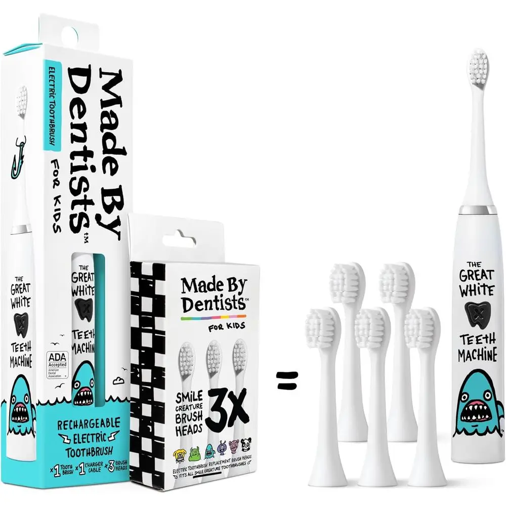 

Rechargeable Vibrating Kids Toothbrush with Timer, 6 Replacement Heads, Suitable for Ages 2+
