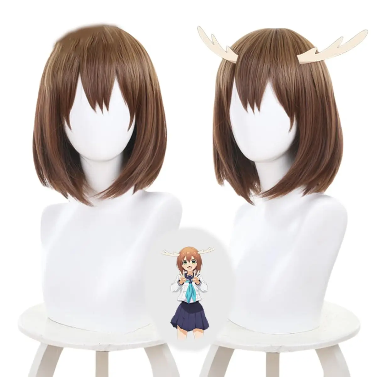 Anime Noko Shikanoko Cosplay Perücke mein Hirsch Freund Nokotan Cosplay Bogen braun Gradient Bob Perücke