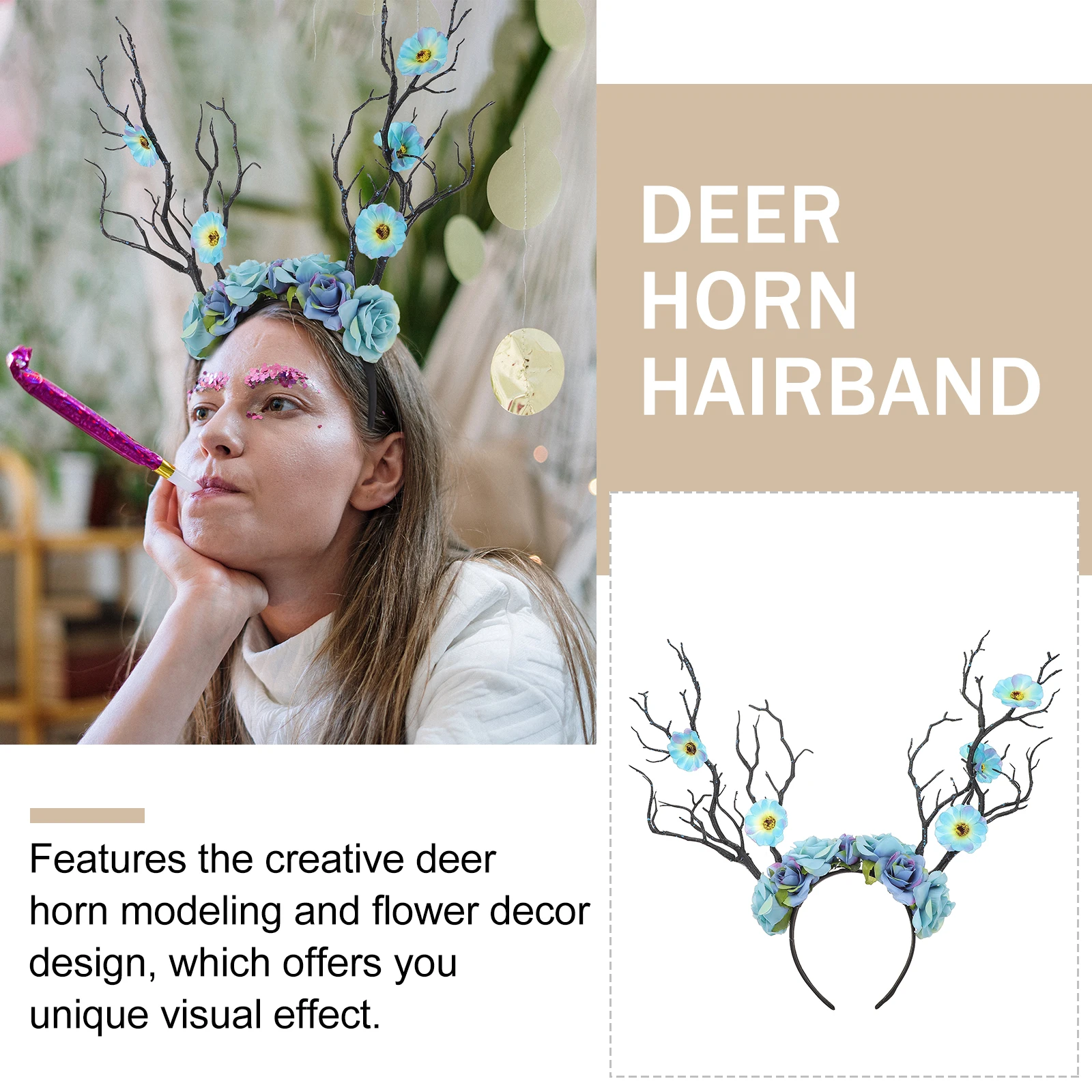 

Deer Horn Festival Party Headdress Fabric Flower Party Hairb Decor Prop Lightweight Comfort Kids Adults Carnival