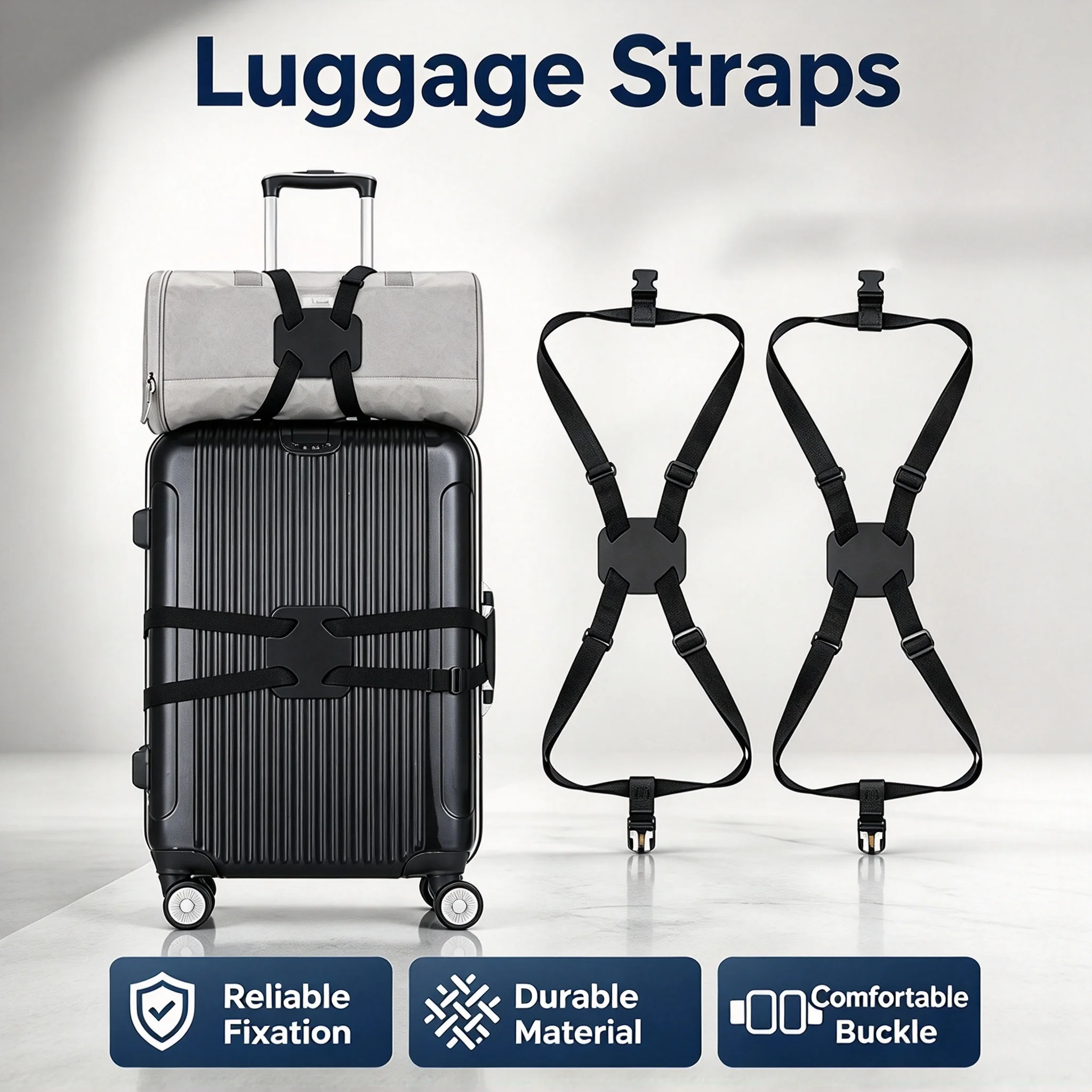 Adjustable Luggage Strap, Elastic Suitcase Secure Binding Belt, Heavy Duty Travel Luggage Fastening Strap for Checked Baggage
