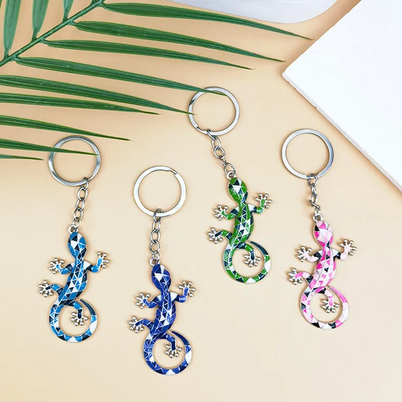 4 Colors Cute Lizard Key Chain Simulation Metal Enamel Gecko Key Rings Reptile …