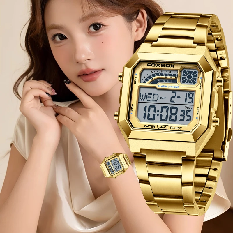 

FOXBOX 2026 New Gold Watch for Women Top Brand Luxury Women's Bracelet Watch CasualWaterproof Luminous LED Quartz Wristwatches