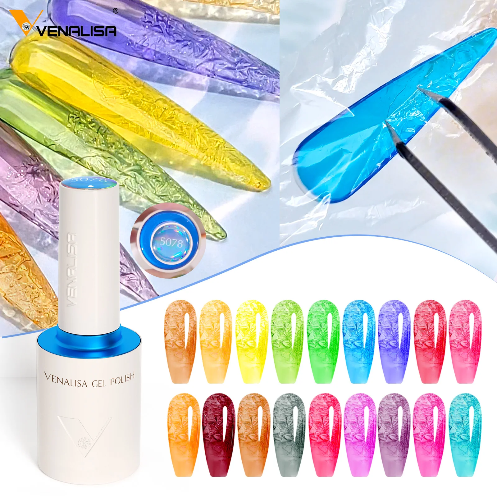 Venalisa 10ml Gel-Nagellack TPO-FREI Eisriss-Effekt Transparente Farbe UV LED Abziehbar Langanhaltender Kristalleffekt Nagel-Gel-Lack