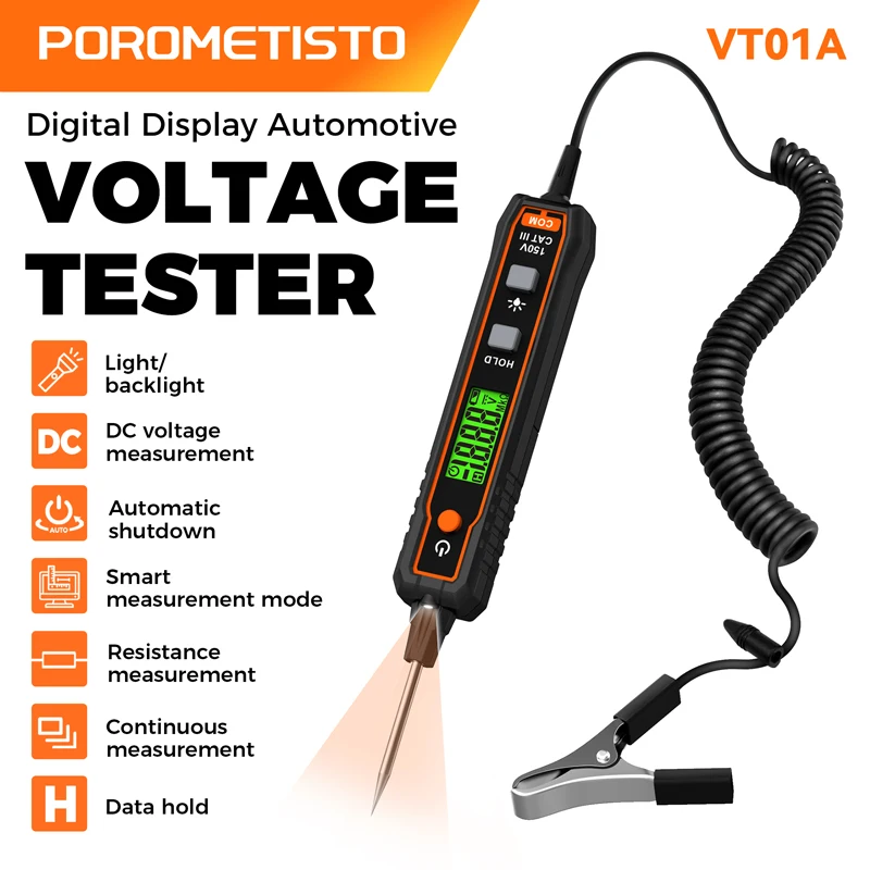 VT01A DC 100V Car Voltage Detector Pen Non-Contact Adjustable DC Voltage Backlight Tester Car Fault Maintenance Circuit Test Pen