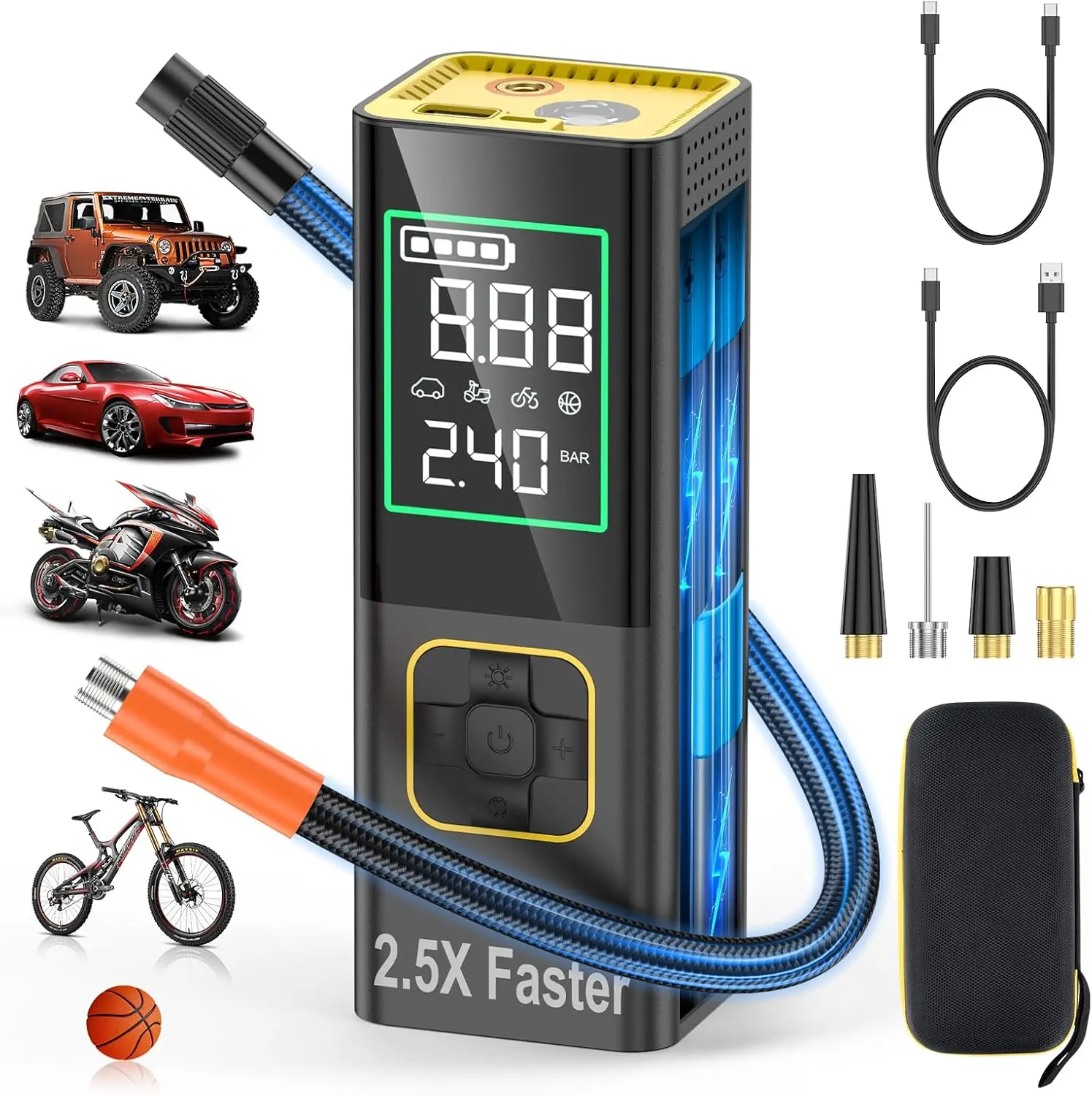 

Smart Cordless Air Inflator, 150 PSI Portable Tire Pump with LED & Digital Screen, 7800mAh Battery, Fast Inflation for Cars, Bik