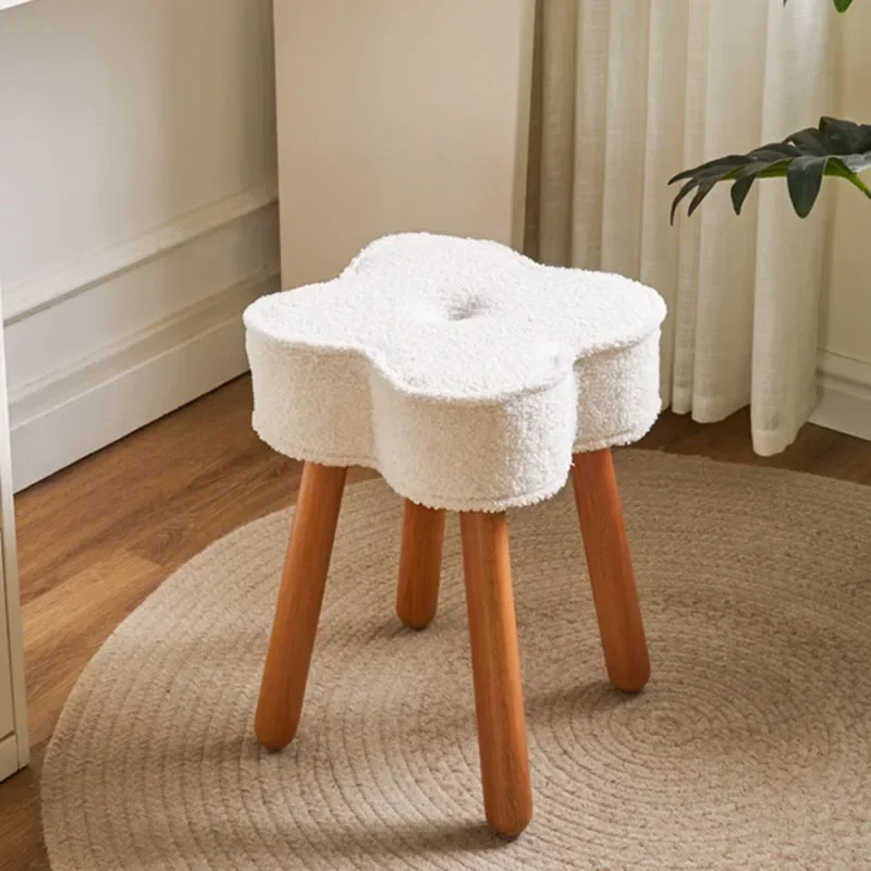 

Ins Wind Bedroom Nail Makeup Chair Solid Wood Lamb Wool Porch Stool Luxurious Living Room Dining Stool Cozy Seating Solution