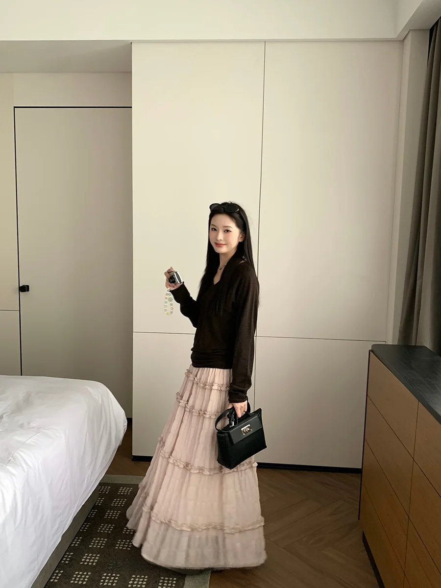 

Pink Purple A-Line Skirt Women's Spring 2026 New Sle Korean Sweet Sle Cake Skirt Polyester Fabric Casual Wear