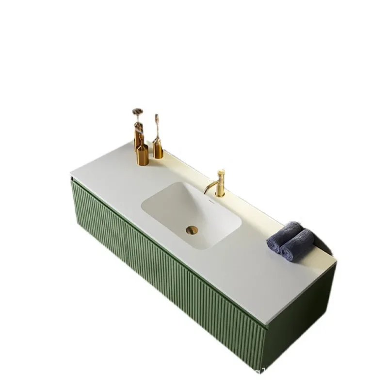 

Multi-layer solid wood paint bathroom cabinet stone integrated basin toilet washbasin ins minimalist wall-mounted washbasin