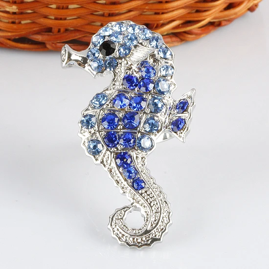 Silver Color Cute Hippocampus Sea horse Finger Ring Trendy Color Rhinestone Adjustable Rings For Men Women Jewelry Fashion Gift