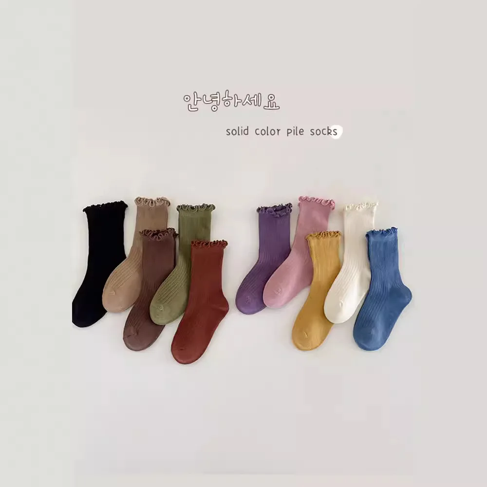Baby Socks Children Autumn Spring Vintage New Cotton Socks Kids Sock 1-12T Solid Color Ruffle Edge Socks