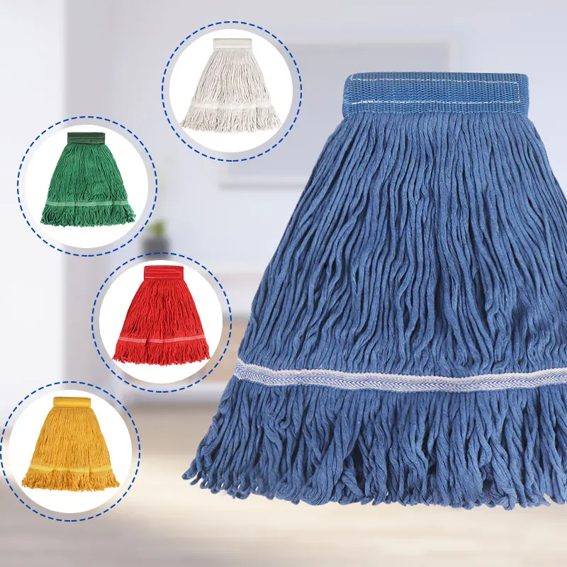 Cotton String Mop Head Replacement with Durable Vinyl Coated Headband, Loop End Mop Refill for Hotel Hospital Use