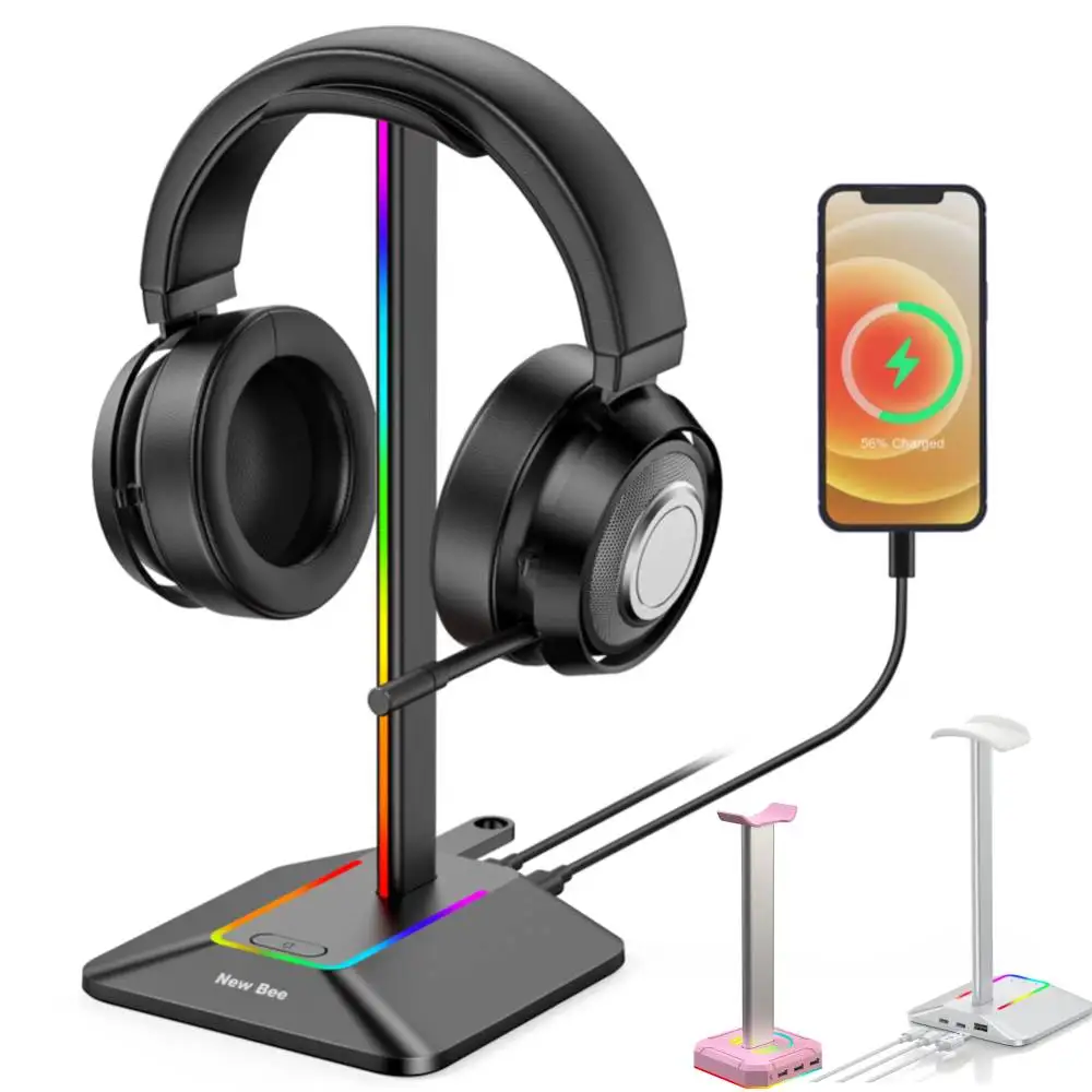 

New RGB Gaming Headphones Stand Holder with 2 USB Ports Desk Gaming Headset Cool Display Holder Non-Slip Rubber Base for Gamer
