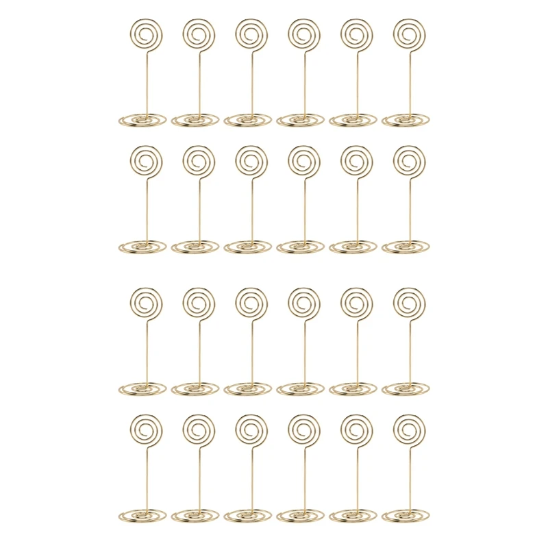 24X Table Number Card Holders Photo Holder Stands Place Paper Menu Clips, Circle Shape (Gold)