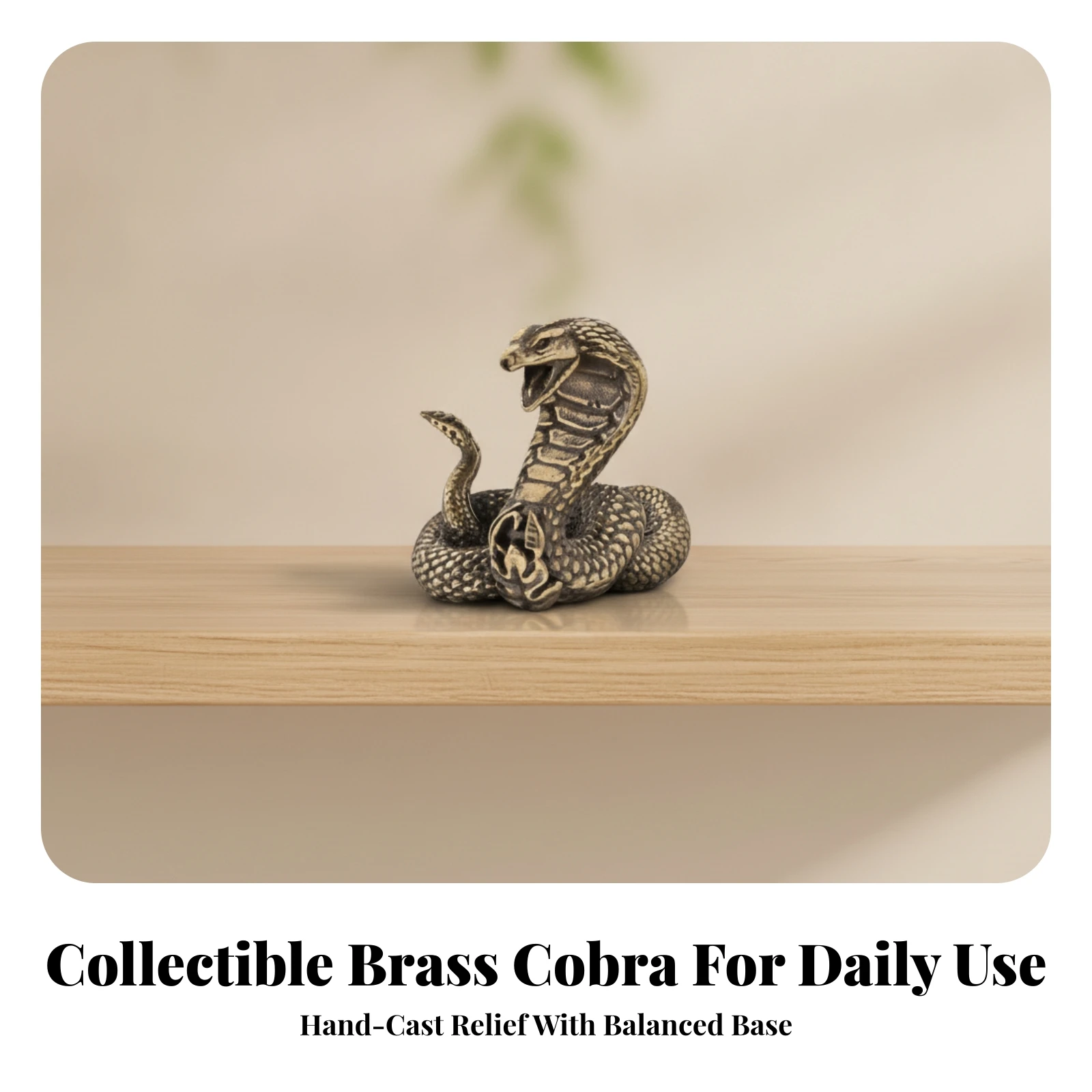 Copper Cobra Antique-Style Cobra Sculpture Snake Figurine Tabletop Snake Sculpture Detailed for Collectors, Tea Table, Desk