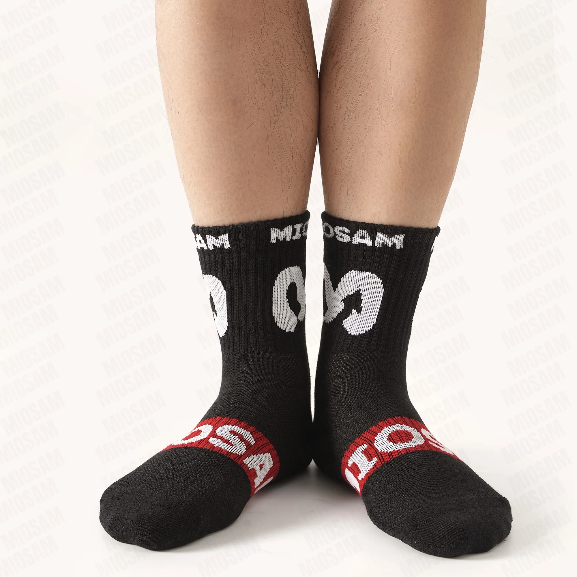 

MIOSAM Top Quality men's leisure athletic combed cotton knitted breathable moisture wicking deodorant mesh air vents crew socks