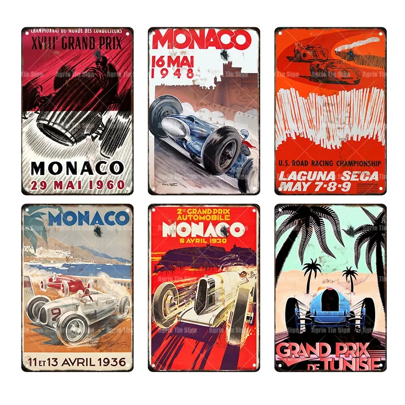 Monaco Racing Zinn Zeichen Retro Metallplatte Garage Wand Bar Home Shop Kunst Dekor Vintage Malerei