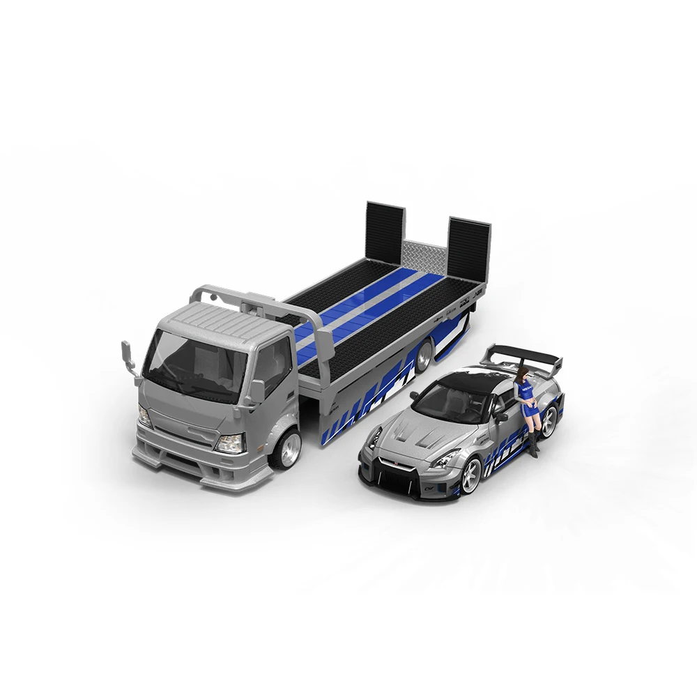 الطلب المسبق *TimeMicro1:64 Skyline Silver-Blue Latte H300 Trailer Set نموذج سبيكة المحاكاة - الشحن في فبراير